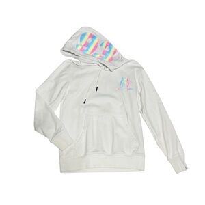Bape S White iridescent rainbow logo hoodie